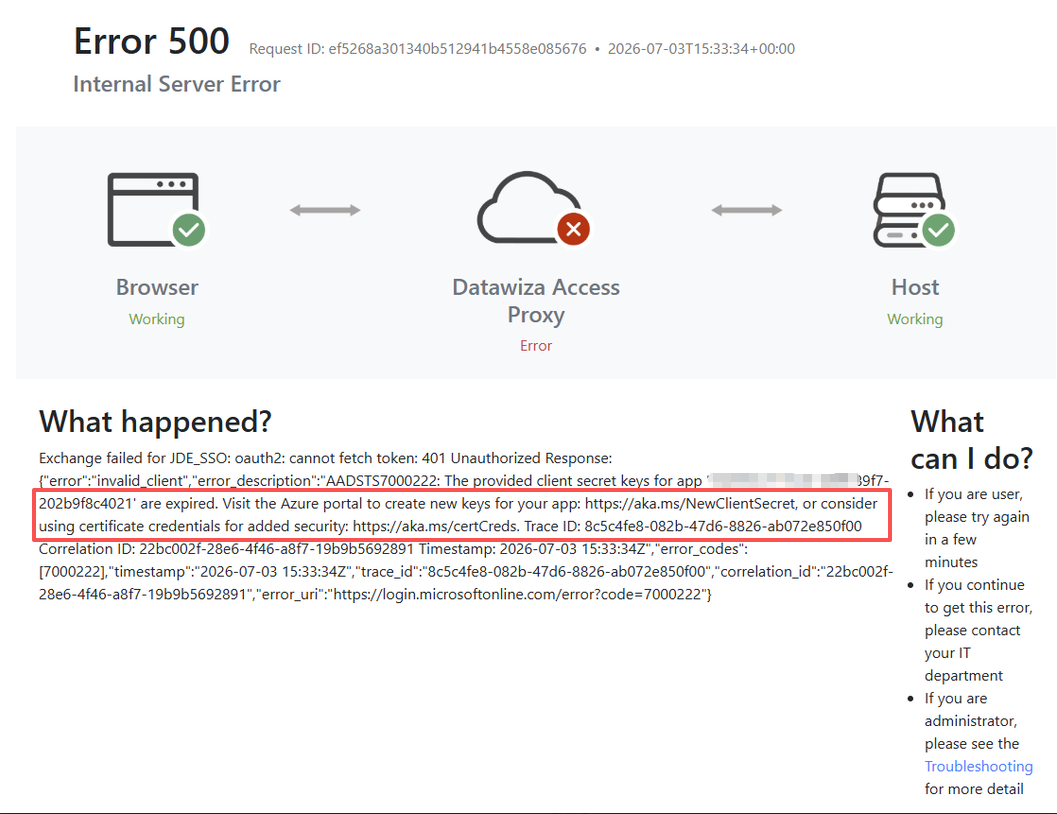 entra id secret expired error