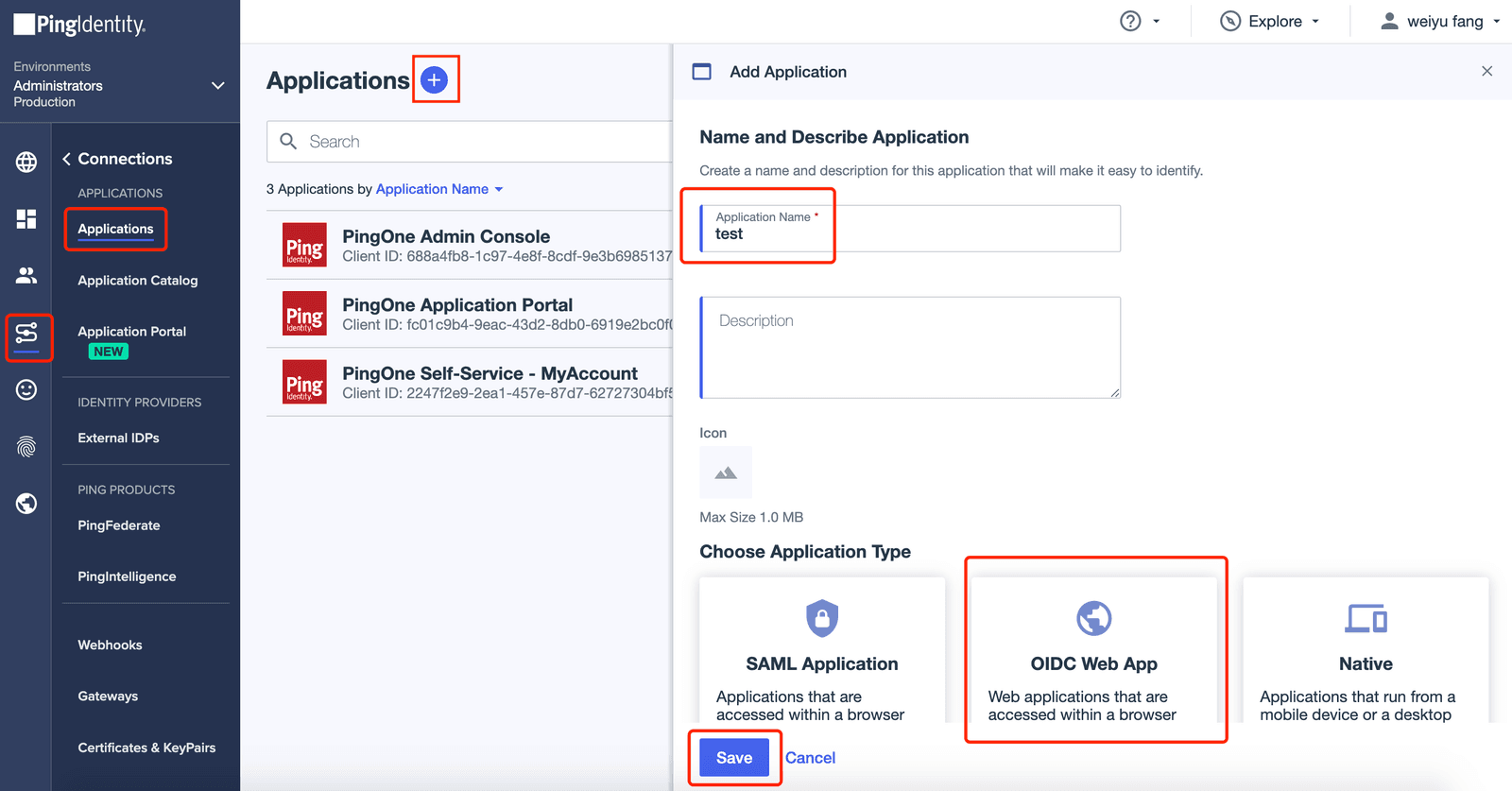 PingOne SSO | Application
