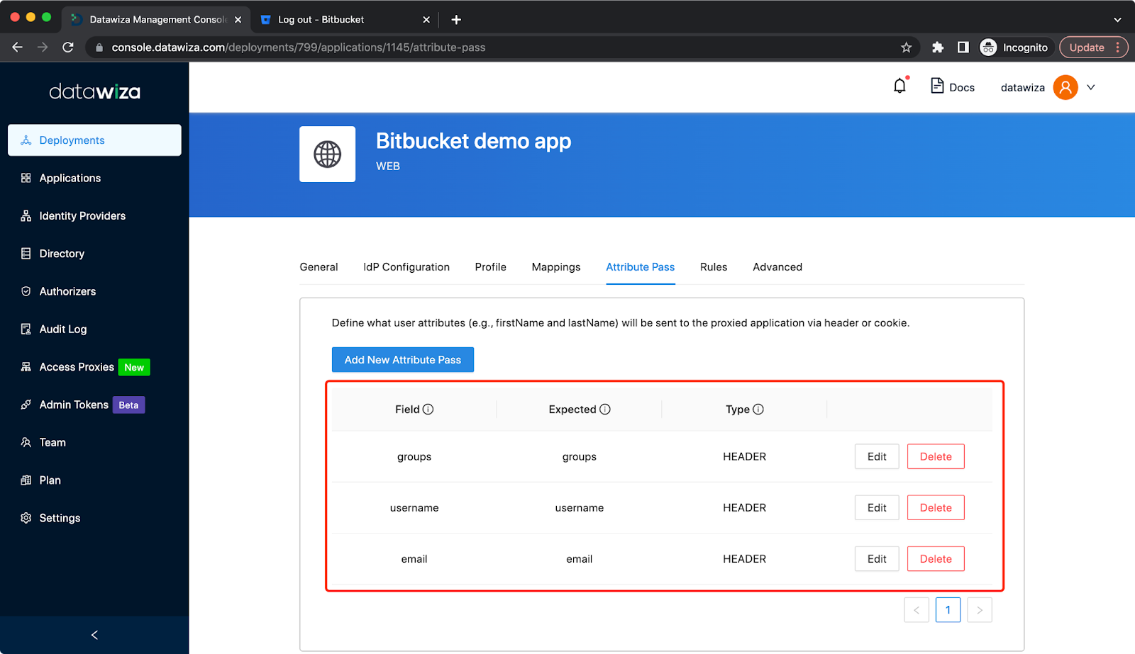 Atlassian Bitbucket Microsoft Entra ID (Azure AD) SSO | Add New Attribute Pass