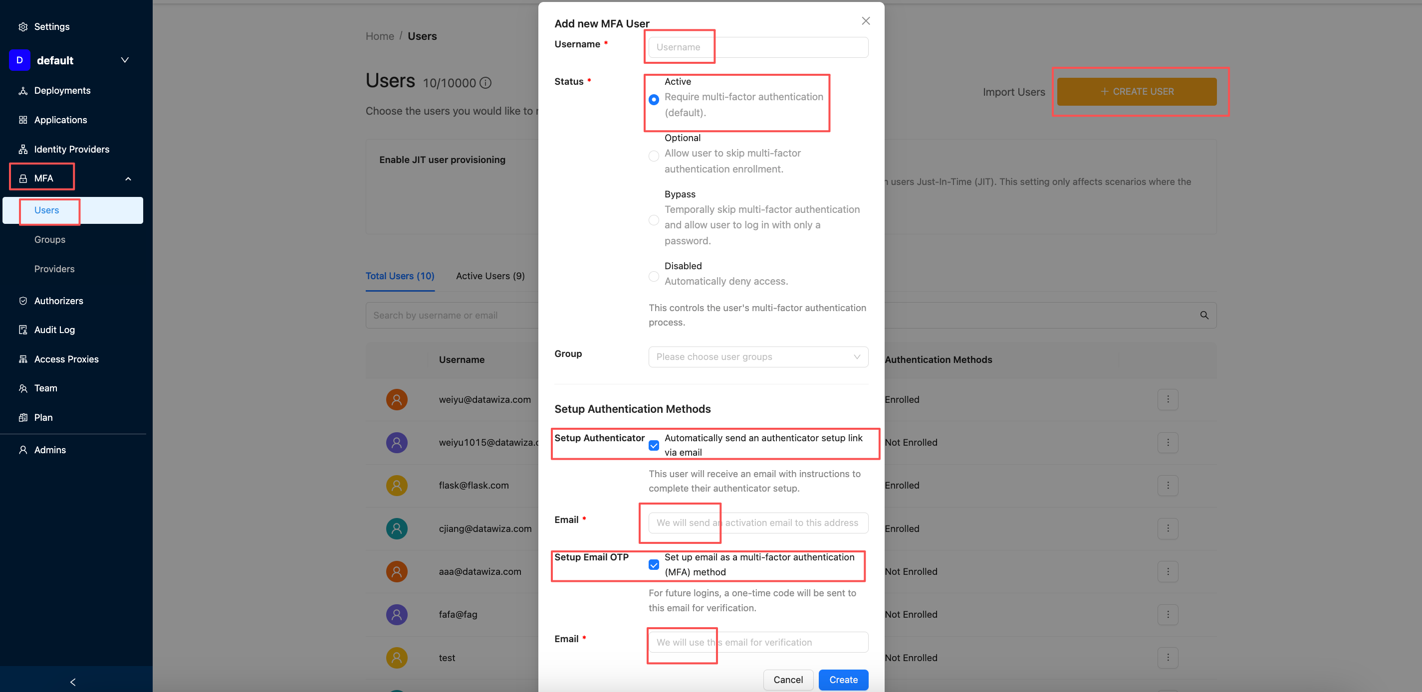 OAM MFA | Add MFA User