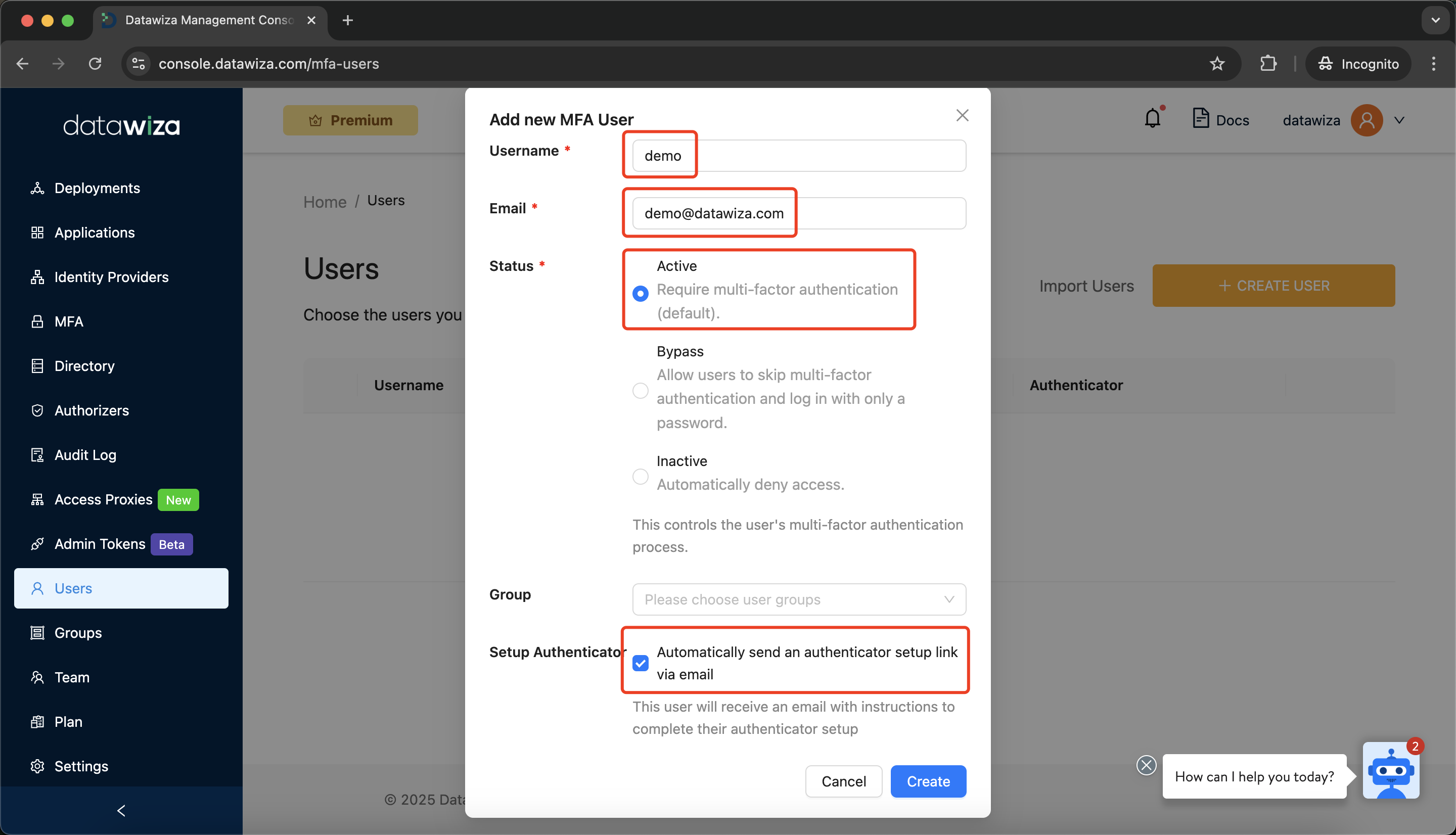 Web App MFA | Add MFA User