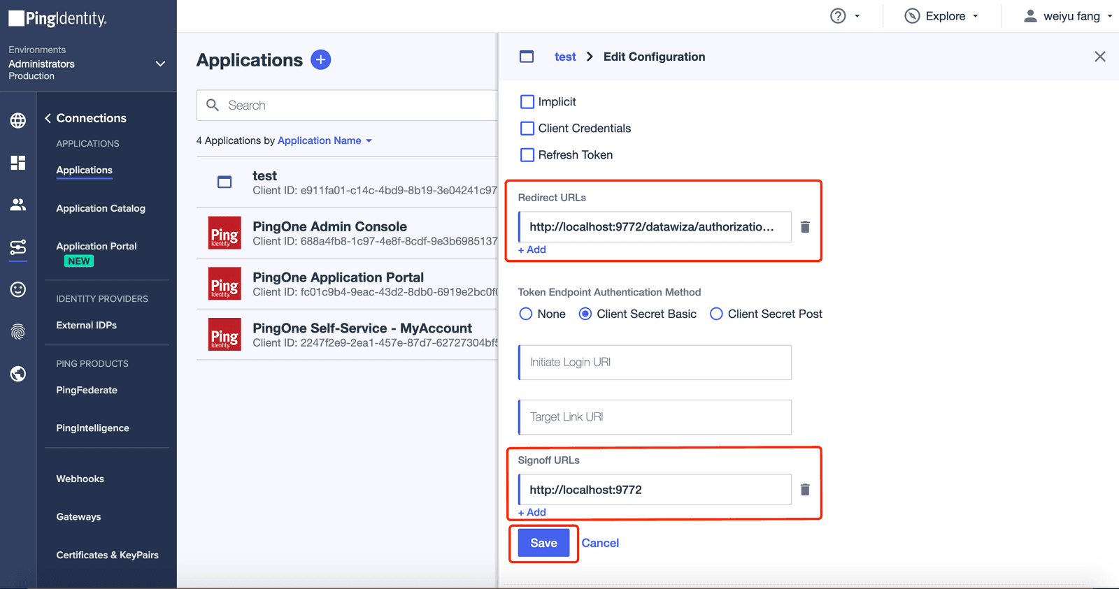 PingOne SSO | Application