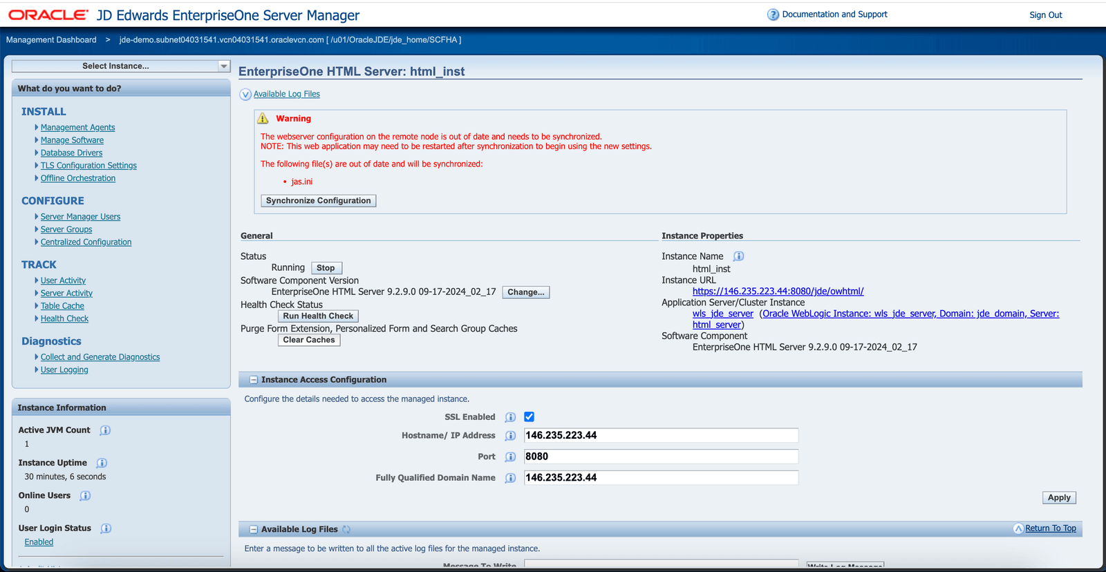 Oracle AIS Integration | JDE Server Manager COnfig