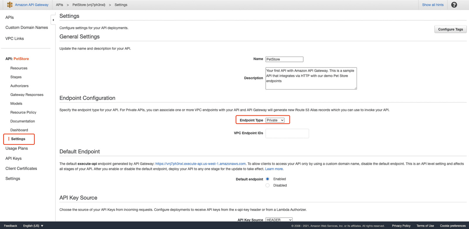 api settings