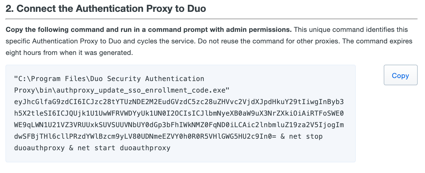 Duo MFA AD SSO | Authentication Proxy Enrollment Code