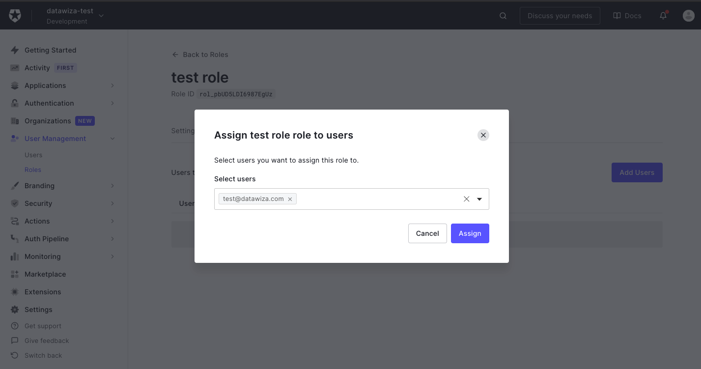 Auth0 SSO | Assign Auth0 Role
