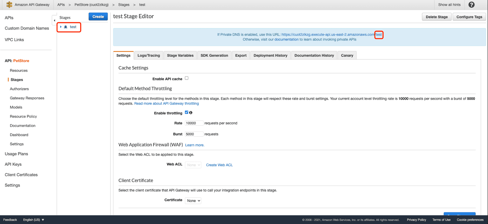 aws api1 stages