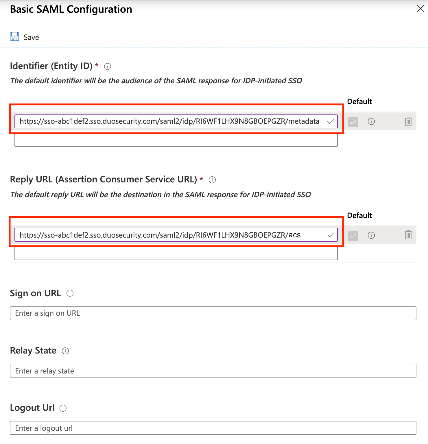 Duo MFA SAML SSO | Basic SAML configuration
