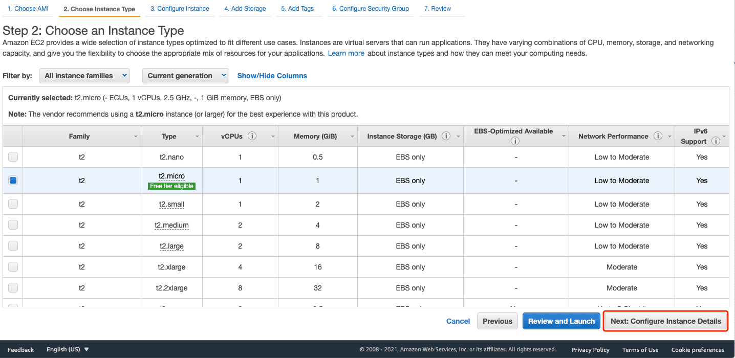 choose instance type