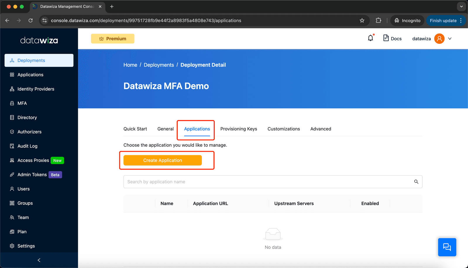 Web App MFA | Create an New Application