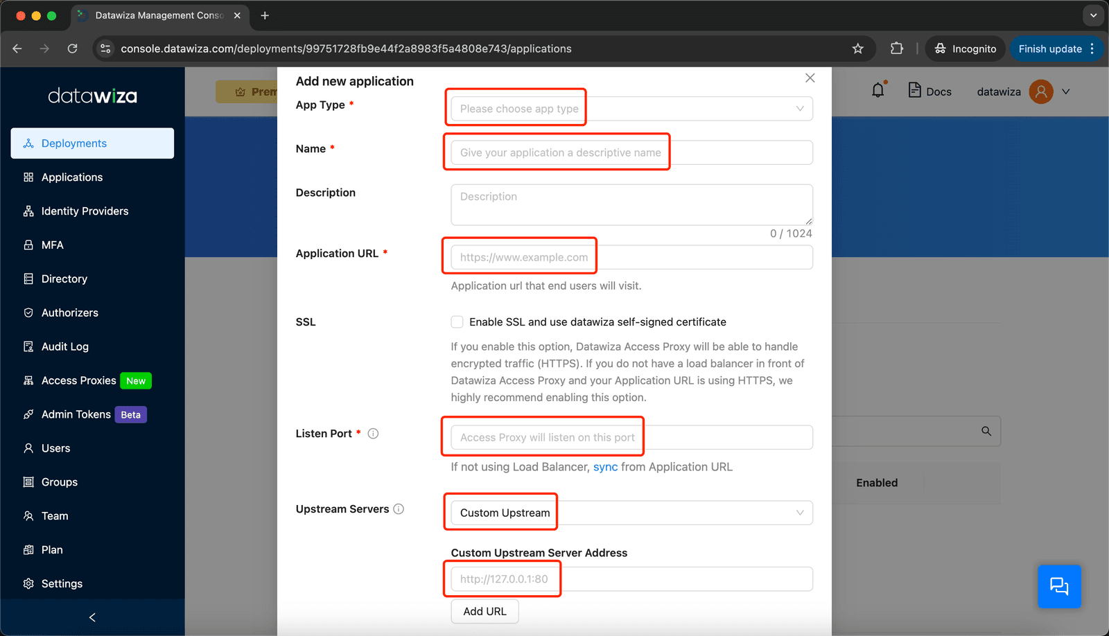 Web App MFA | Create an New Application