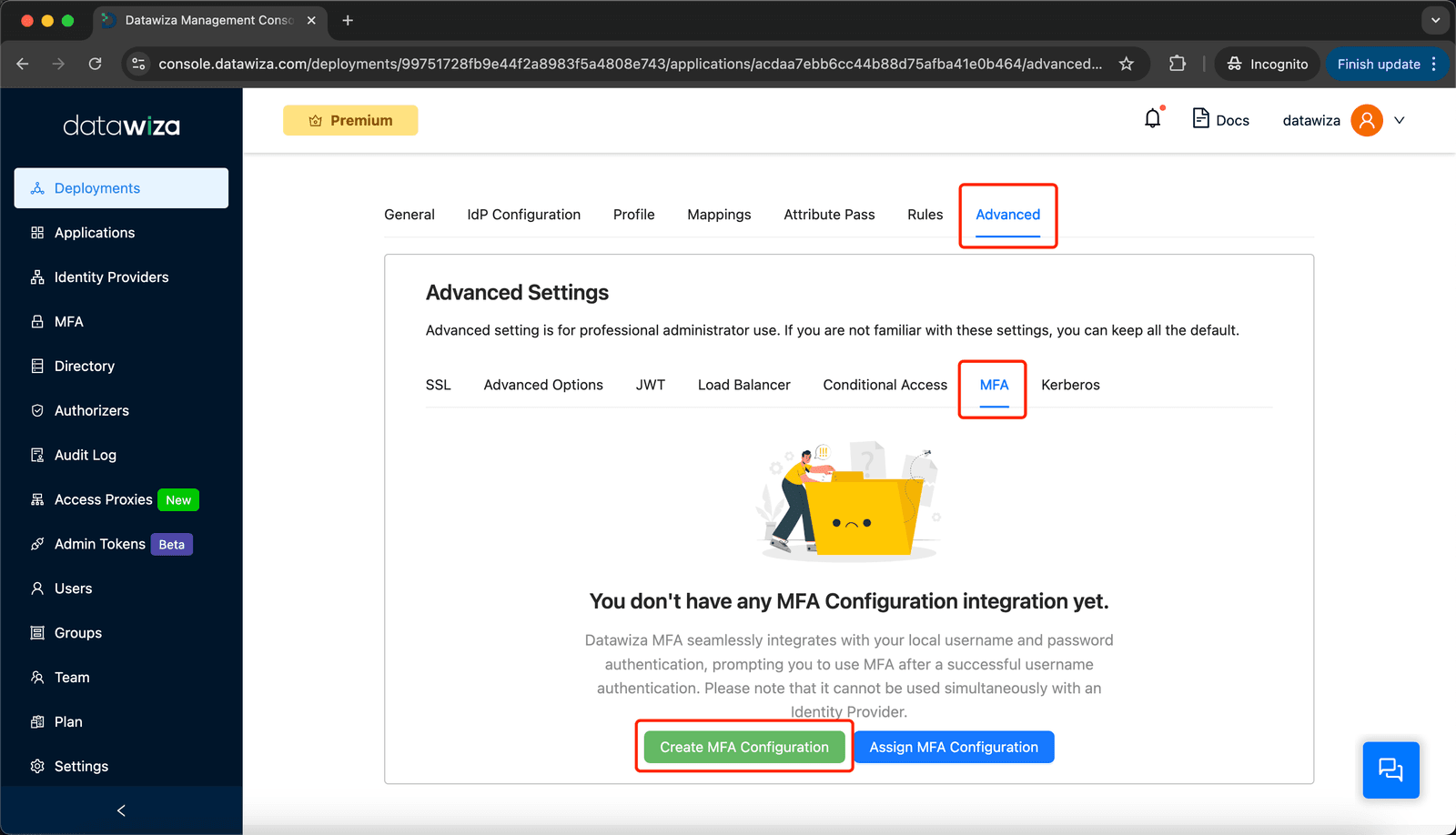 Web App MFA | Create MFA Configuration - Step 1