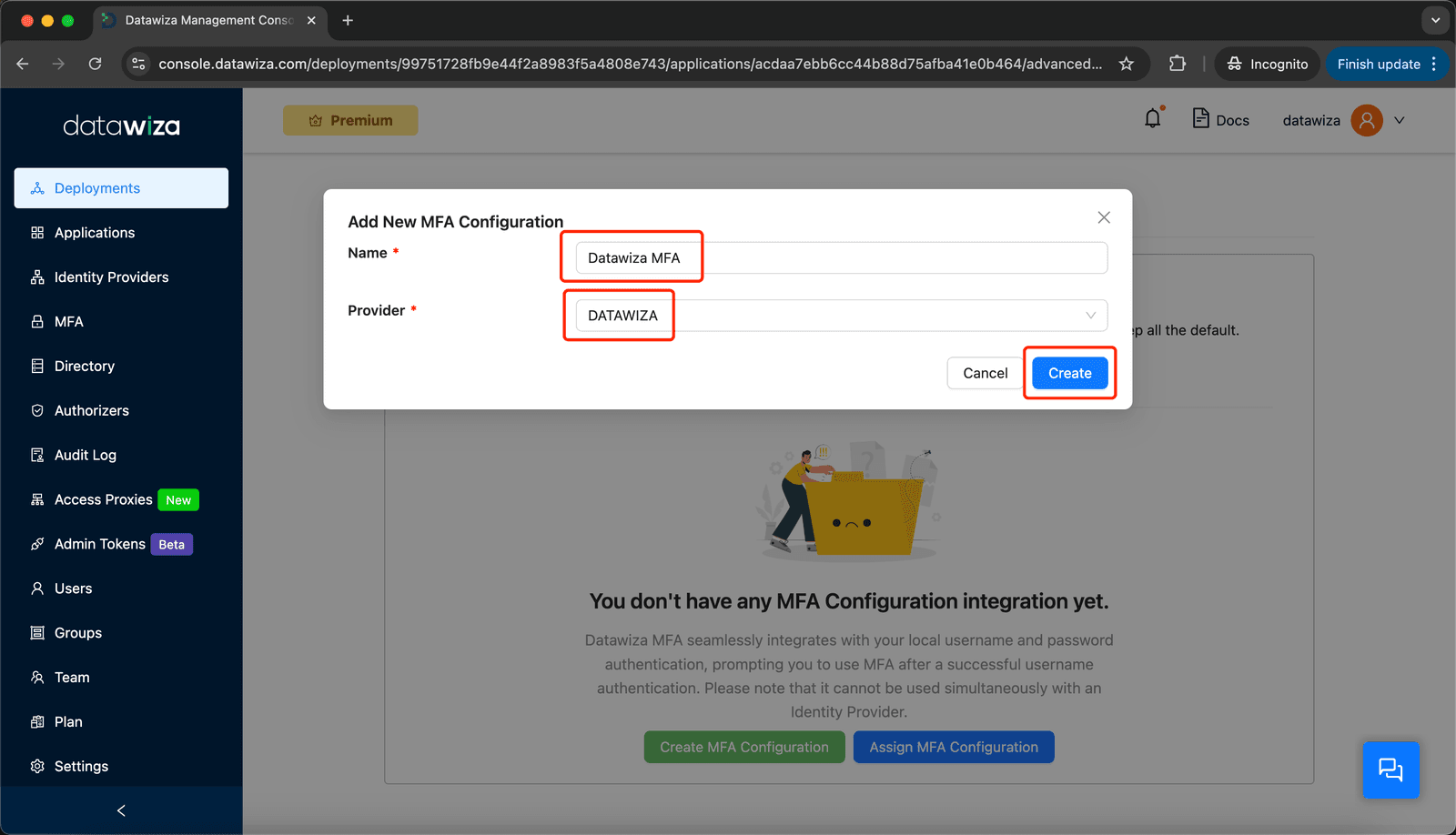 Web App MFA | Create MFA Configuration - Step 2