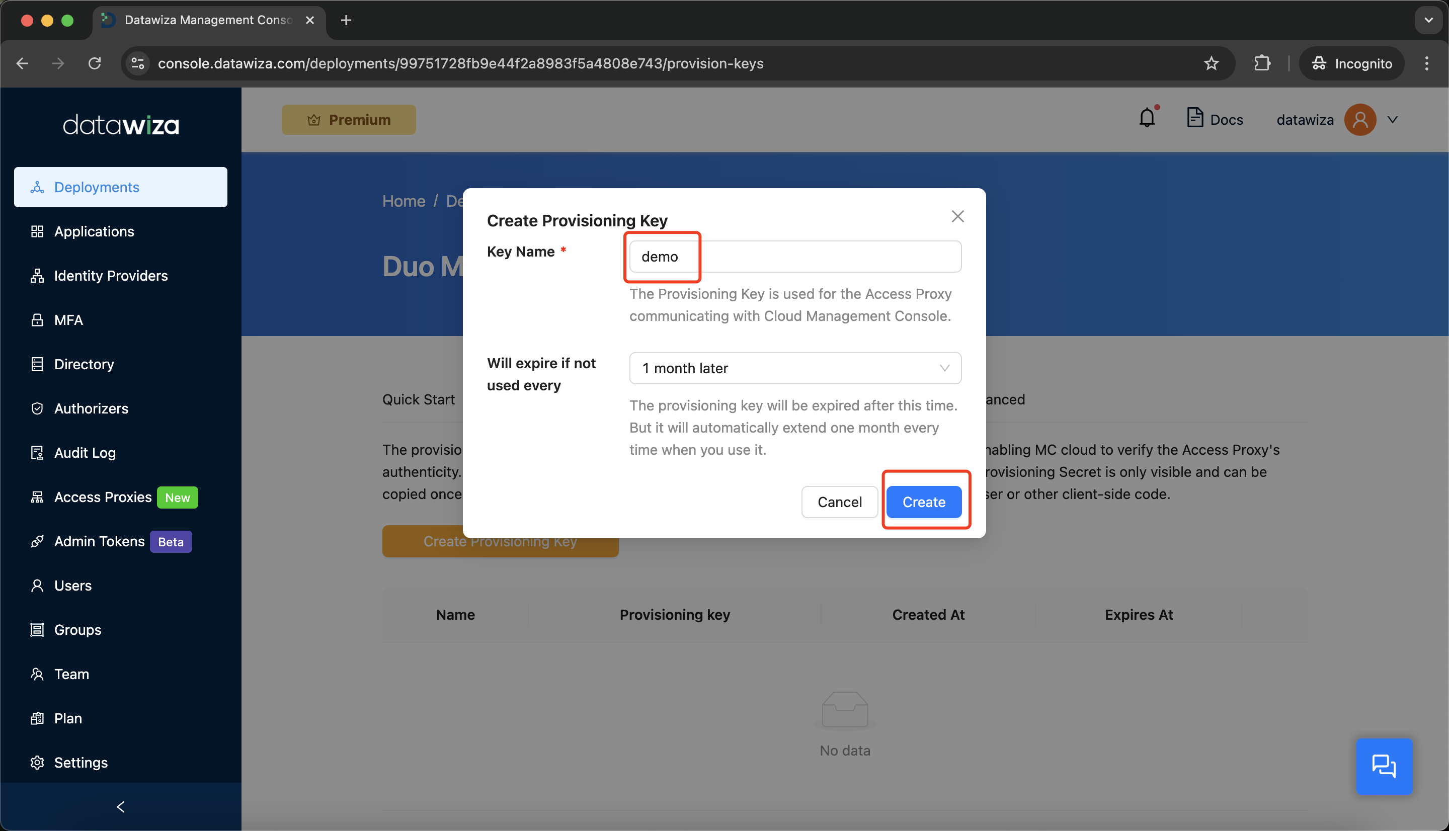 Oracle EBS MFA | Create Provisioning Key