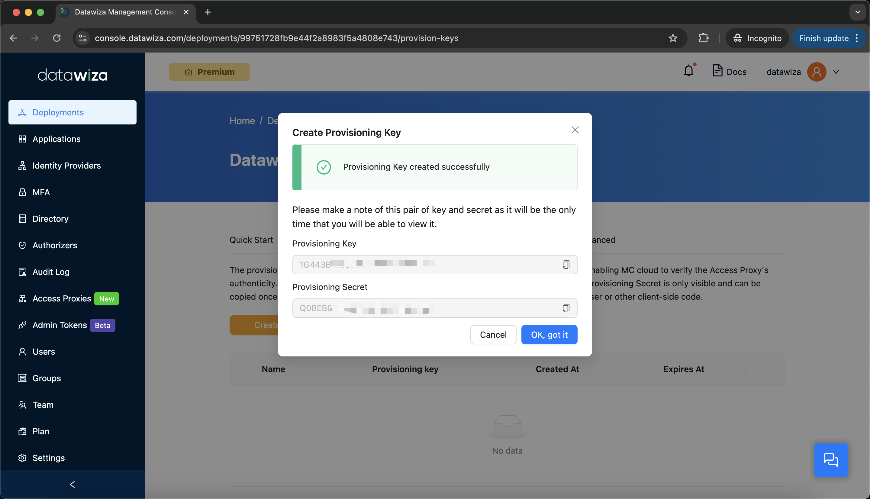 Oracle EBS MFA | Provisioning Key Created