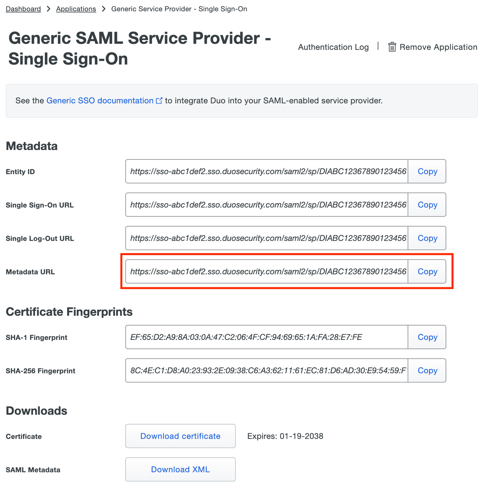 Duo MFA SAML SSO | SAML Metadata