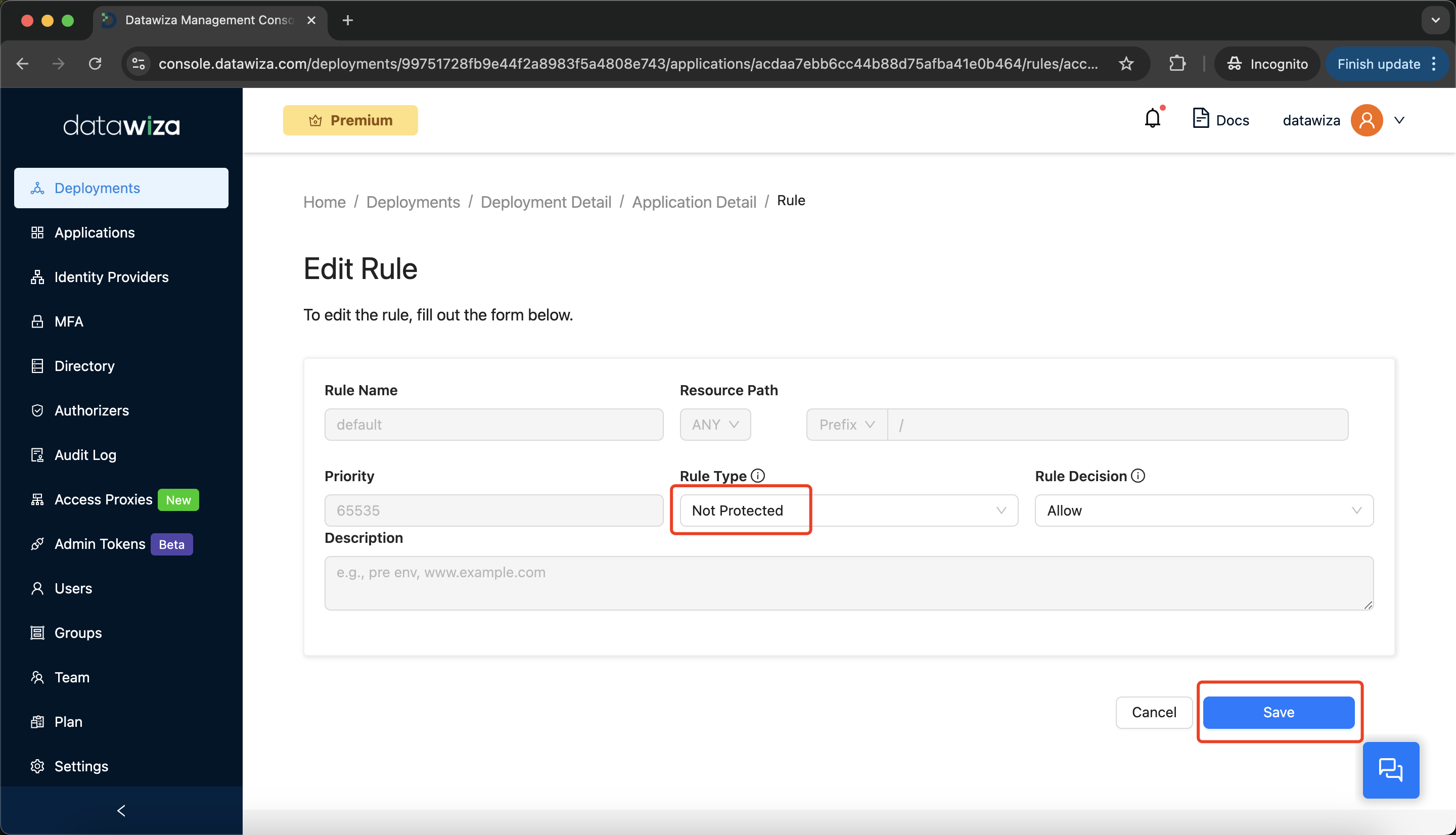 Oracle EBS MFA | Set Rule Type to Not Protected