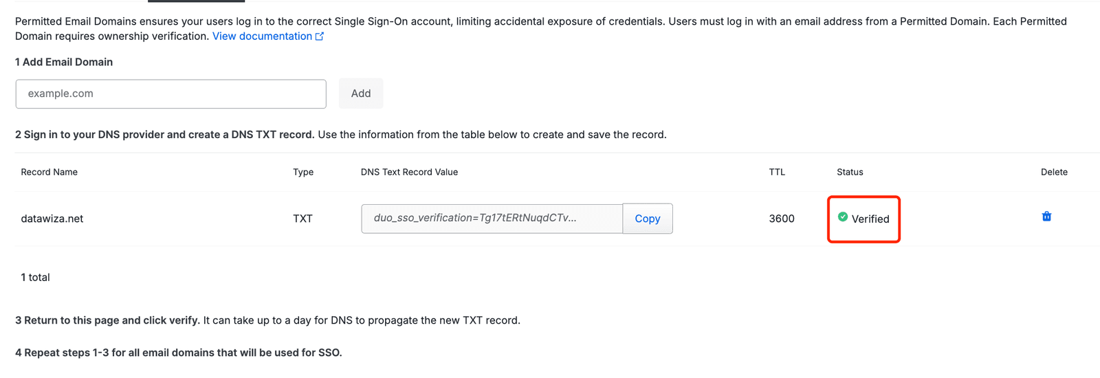 Duo MFA AD SSO | Configure Permitted Email Domains