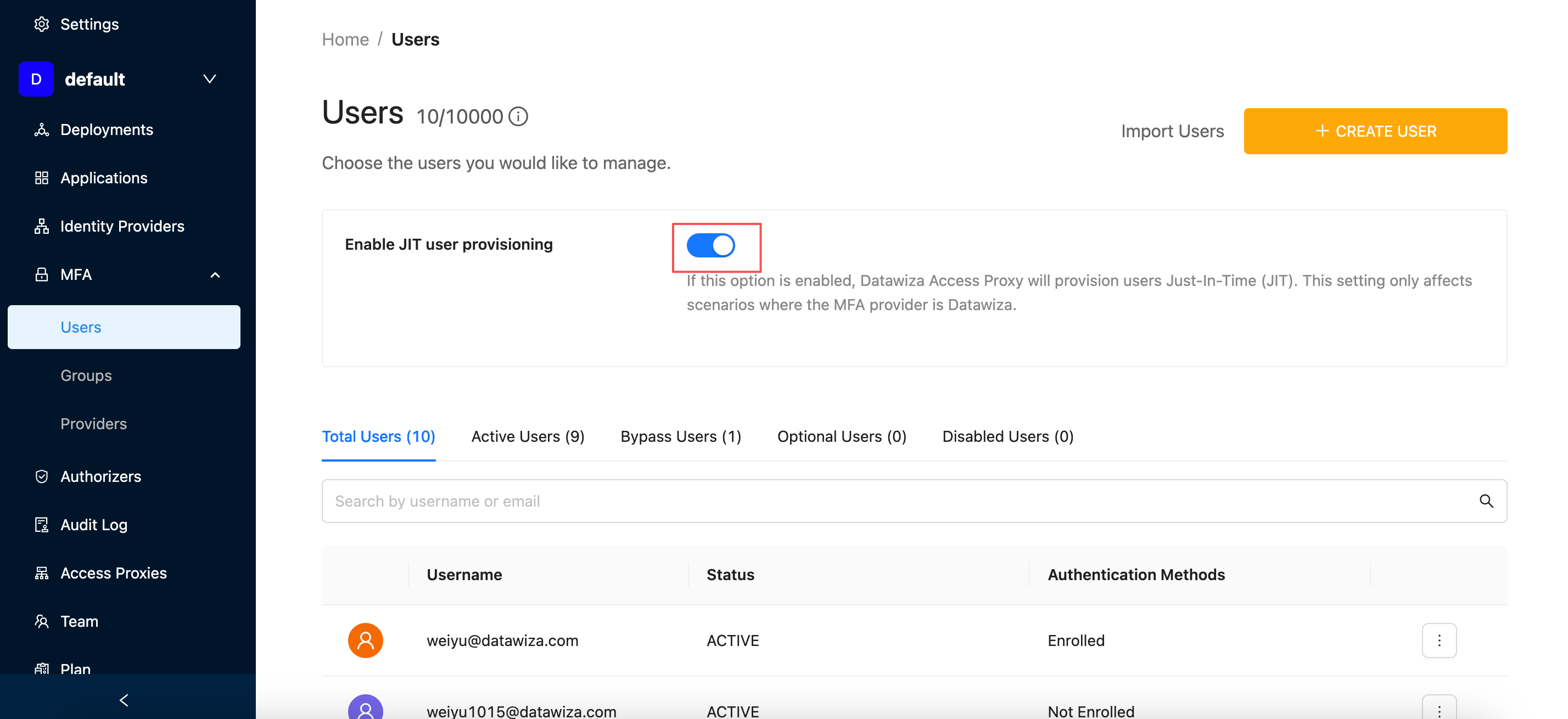OAM MFA | Enable JIT
