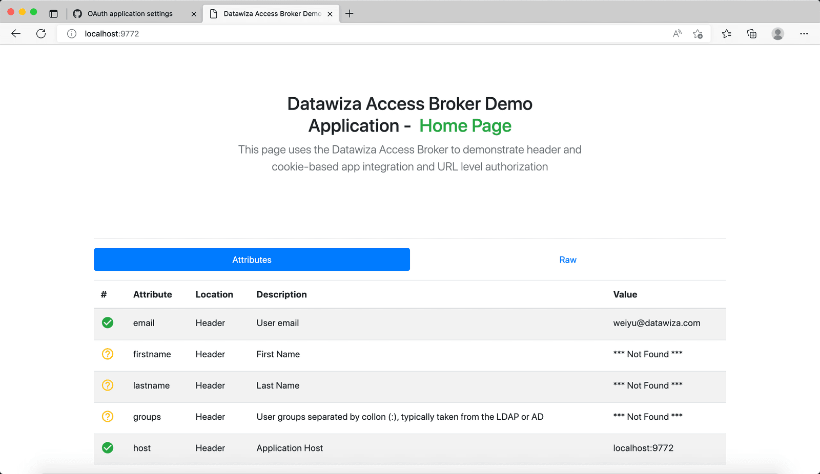 Web App Github SSO | Github with DCMC attributes