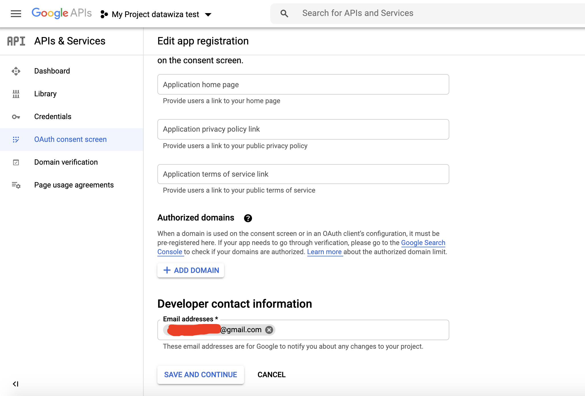 Google Create OAuth consent screen