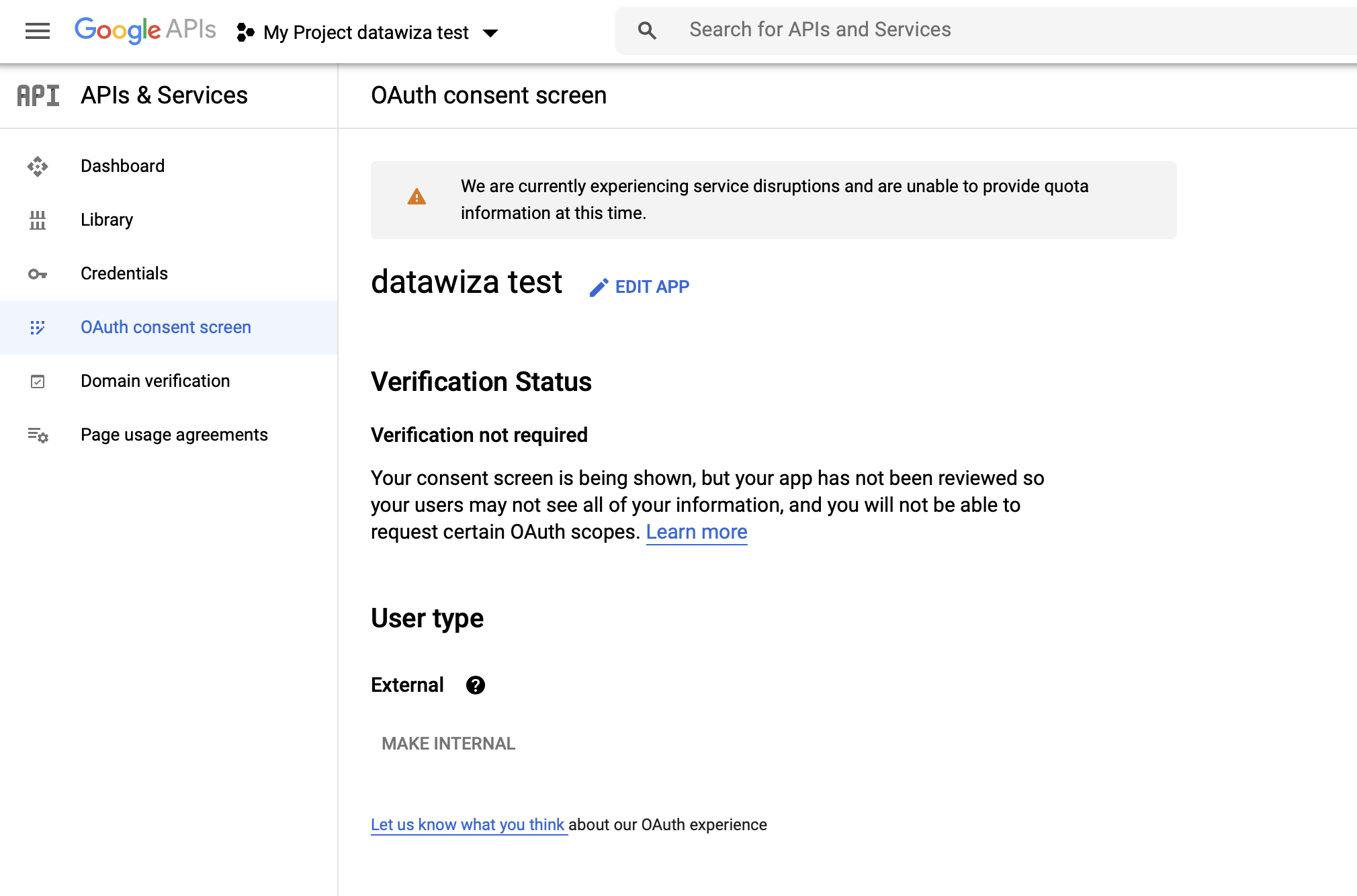 Google Create OAuth consent screen