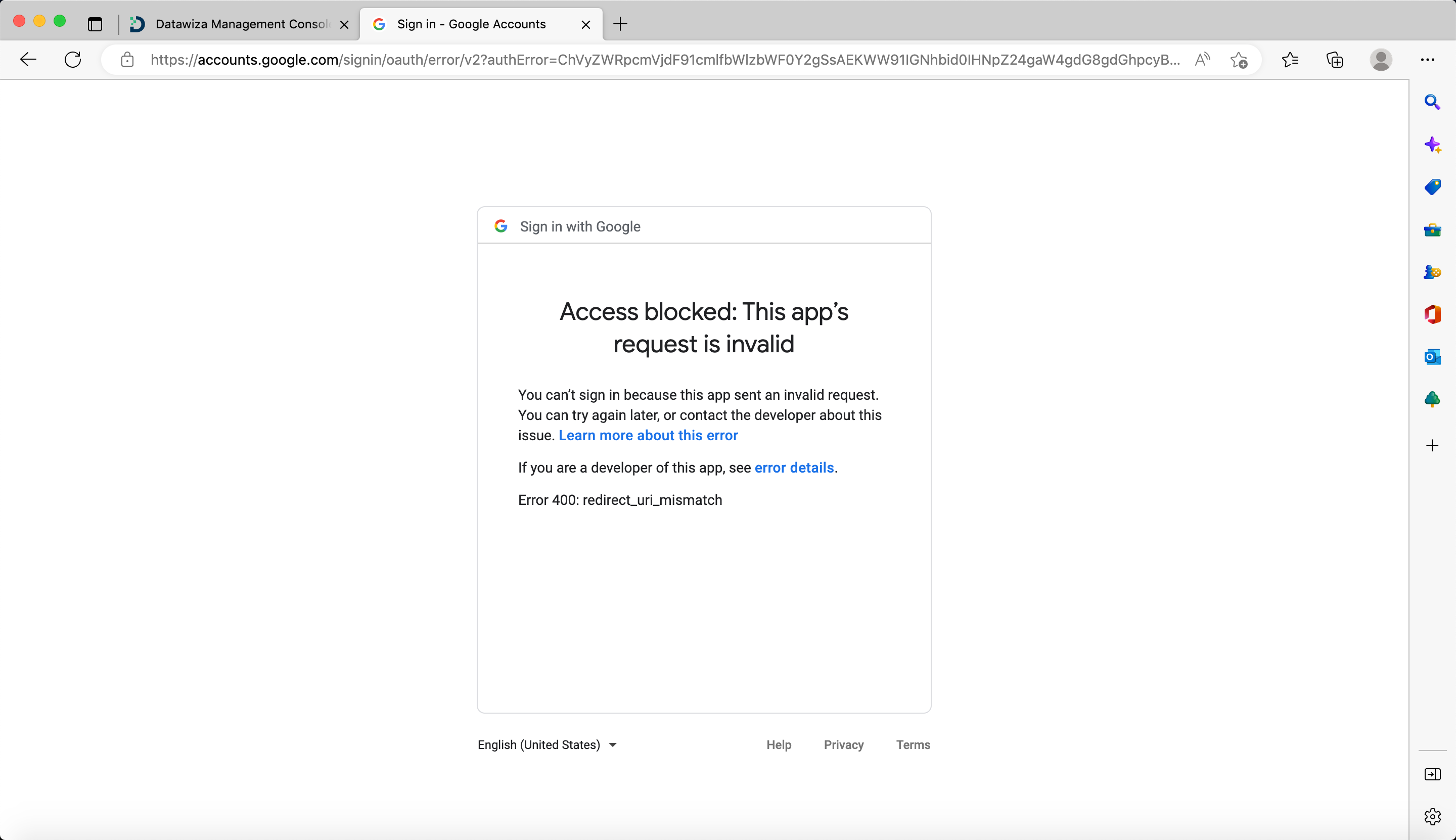 google redirect url not match