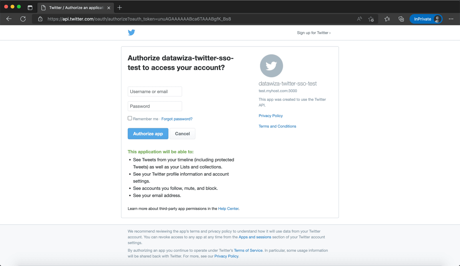 Web App Twitter SSO | DAP with Twitter