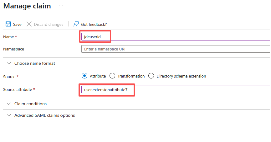 Configure the custom claim name and source attribute in Entra ID