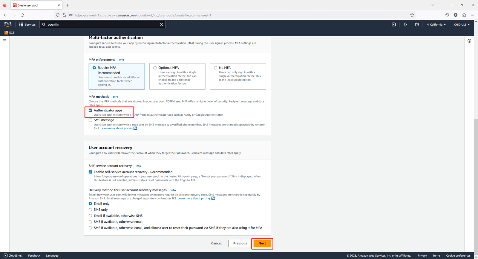 AWS Cognito SSO | MFA method