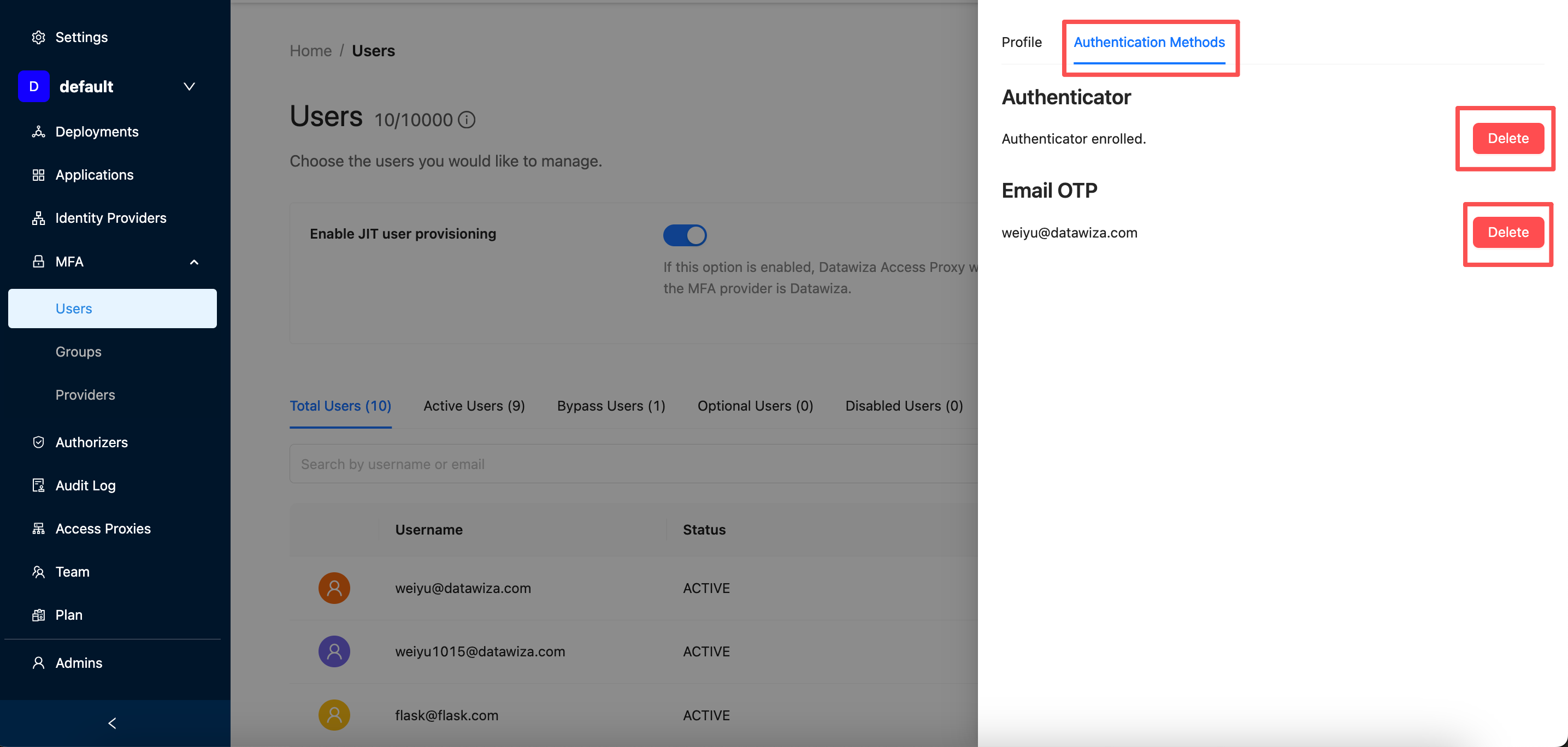 Datawiza MFA | Edit user config