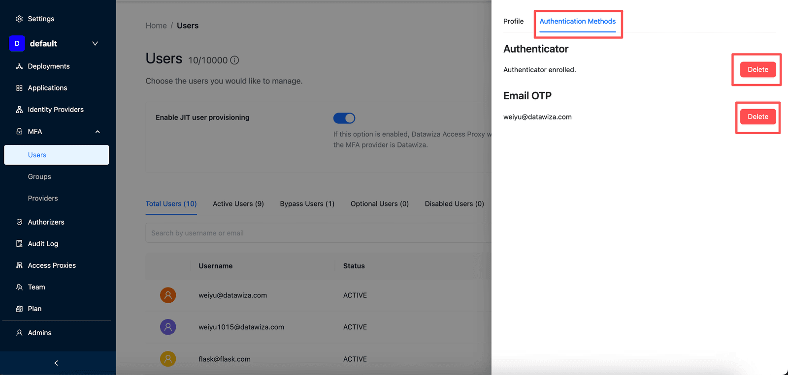 Datawiza MFA | Edit user config
