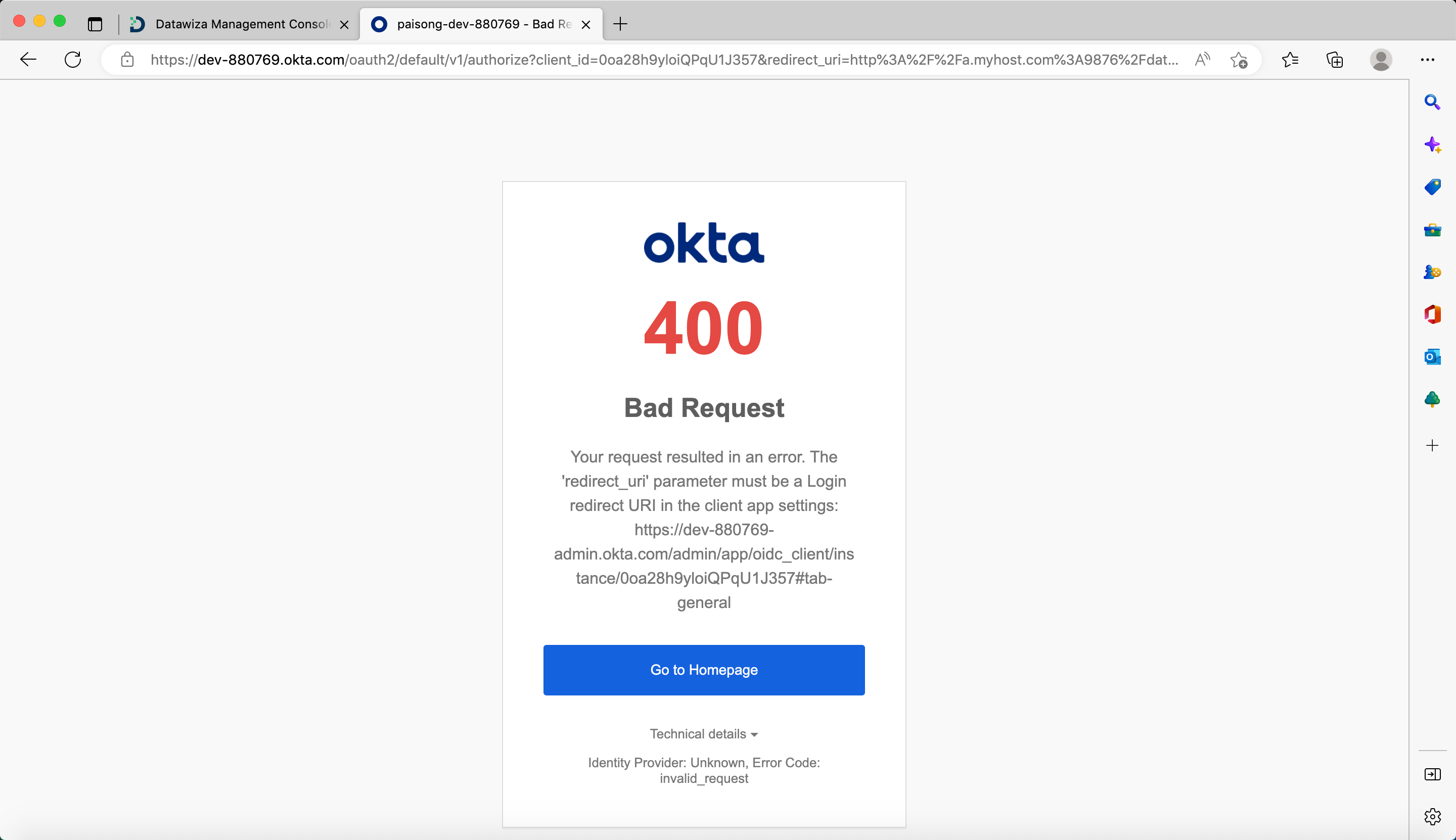 okta redirect url not match