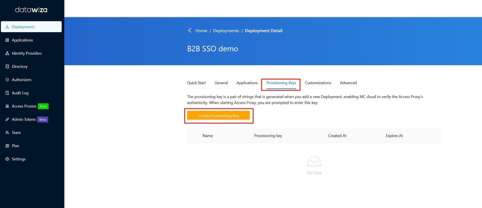 B2B SSO | Provisioning Keys