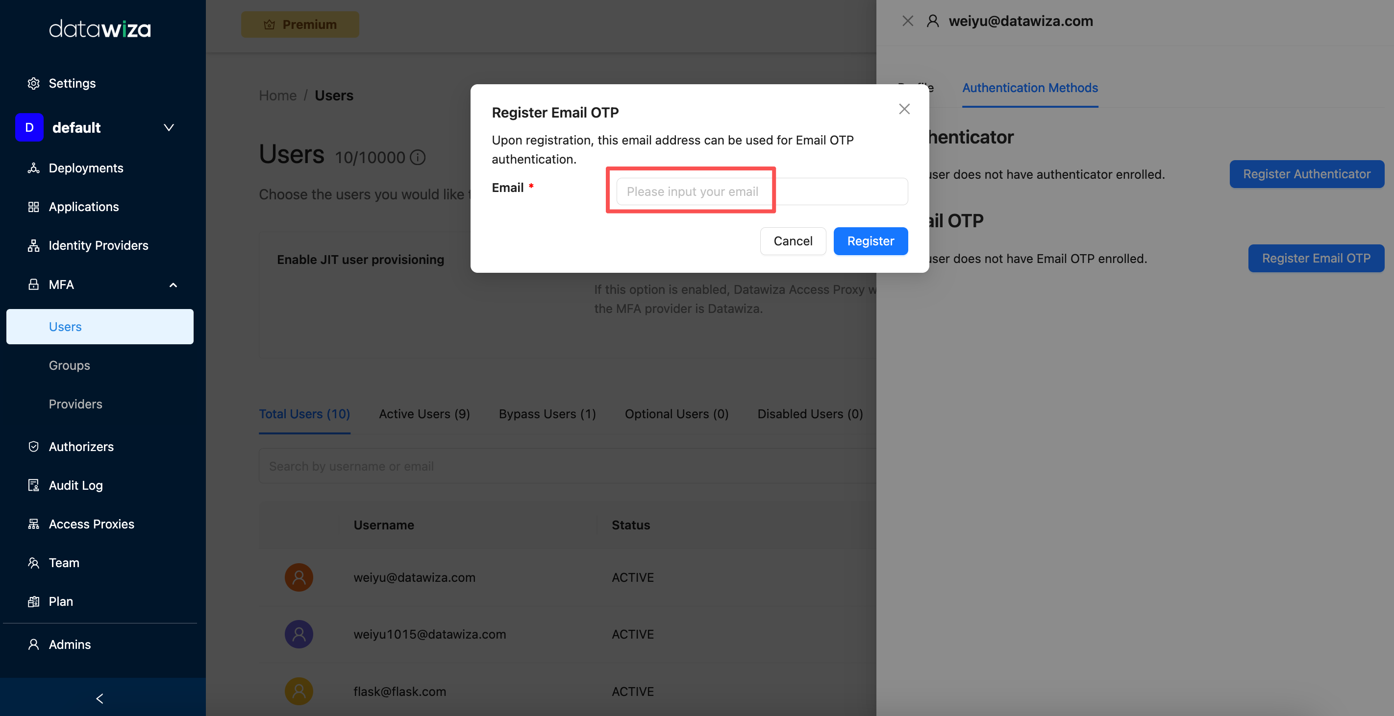 Datawiza MFA | Email OTP