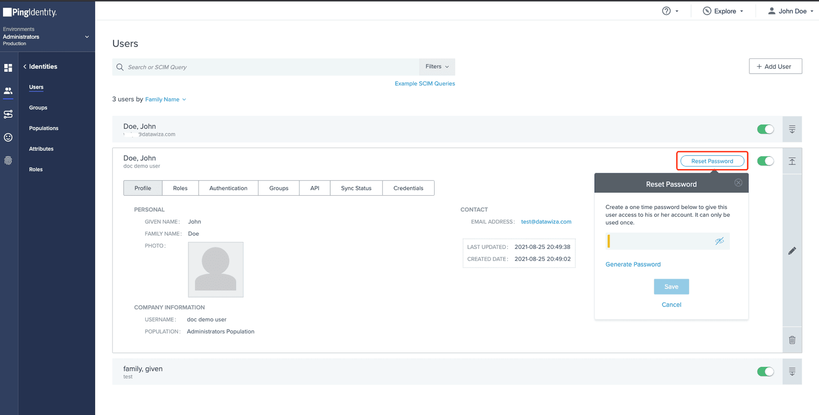 PingOne SSO | Users