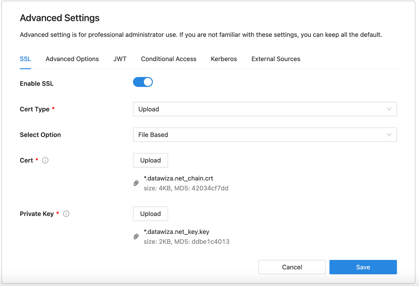 Upload self-signed Cert