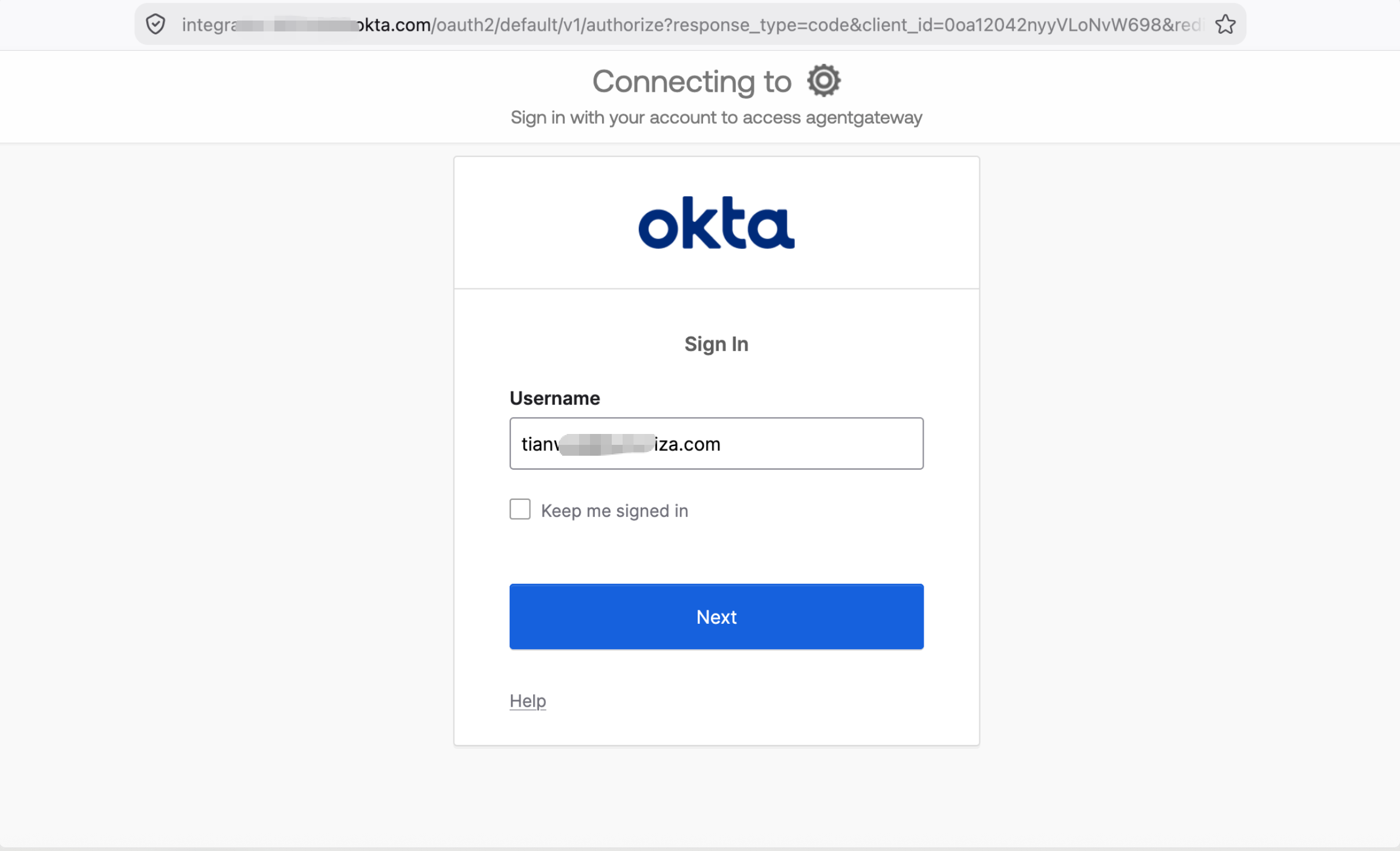 Okta login page