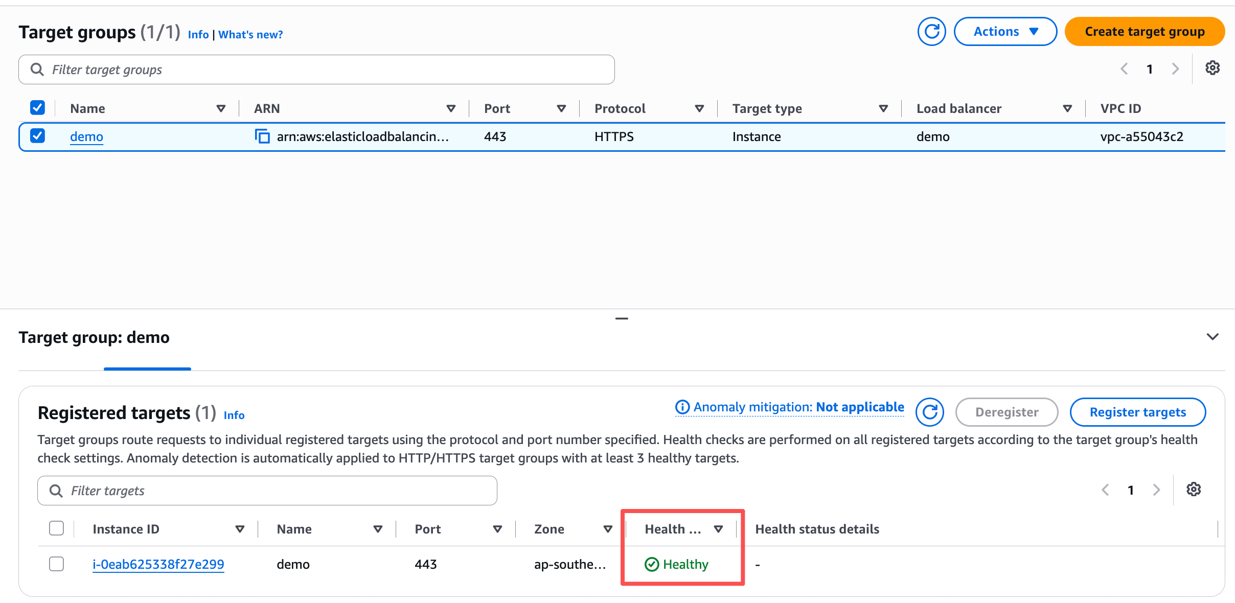 target health status