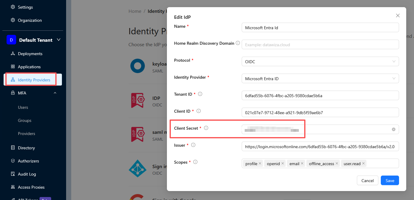update client secret in DCMC