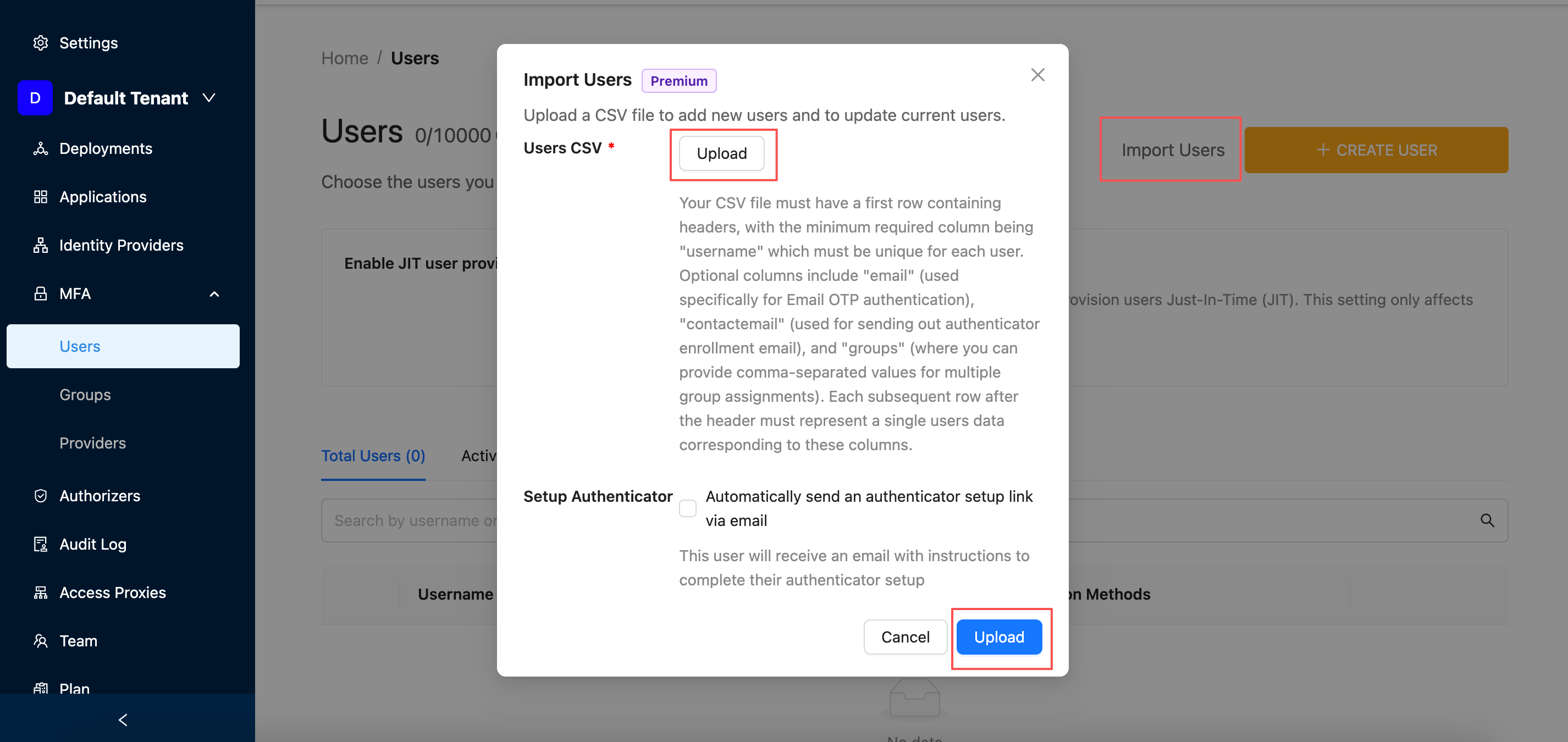 OAM MFA | Upload CSV