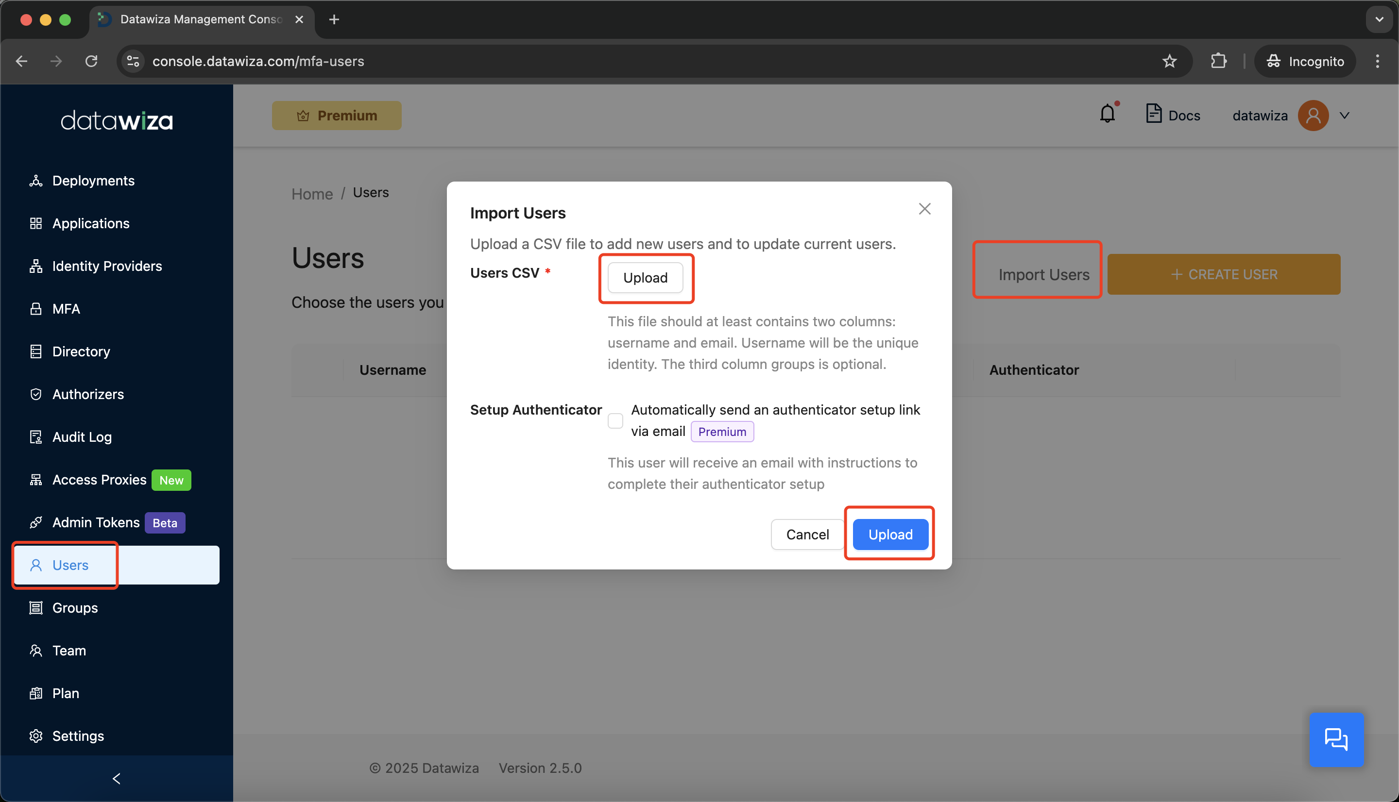 Oracle EBS MFA | Upload CSV